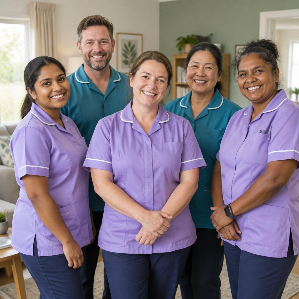 Our team of care workers smiling together